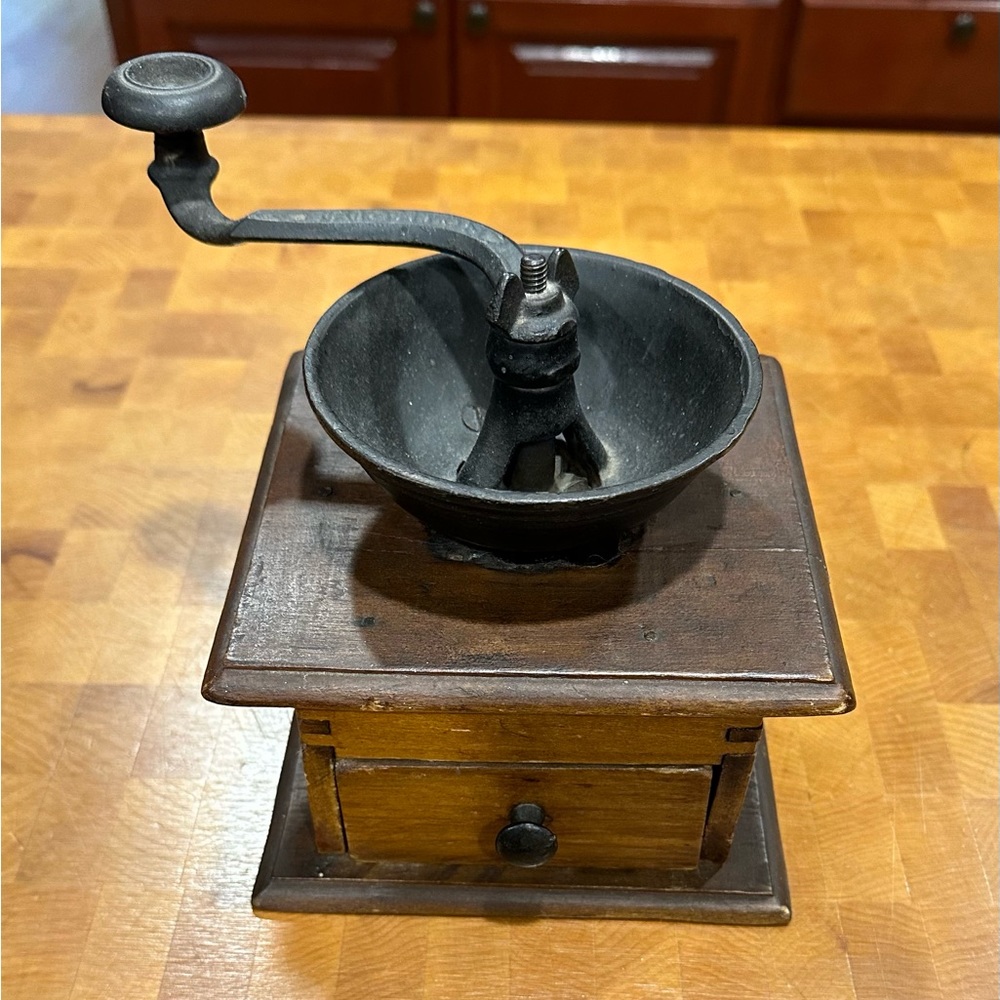 Vintage Wooden and Metal Coffee Bean Grinder